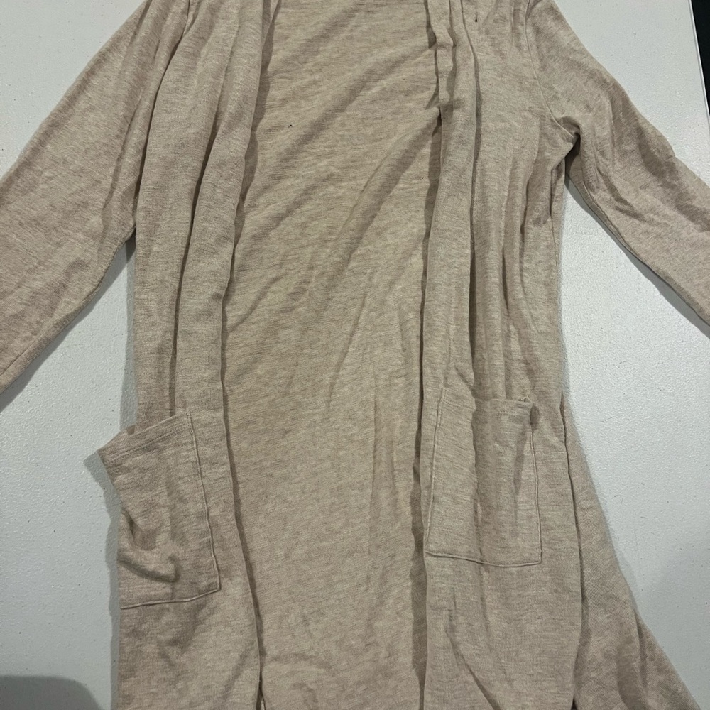 Beige Open Front Cardigan